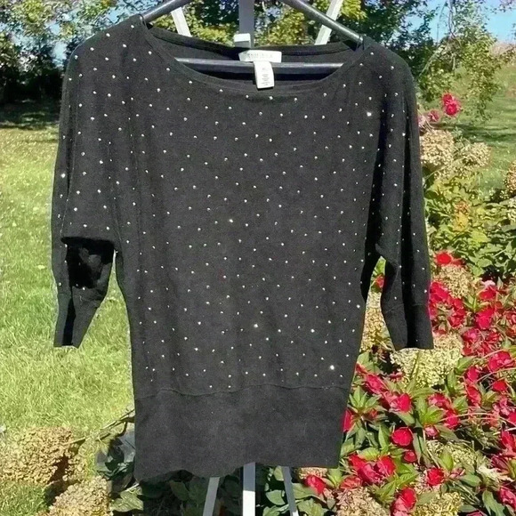 White House Black Market Sweaters - White House/Black women pullover crew neck bat wing sweater gold crystal accent